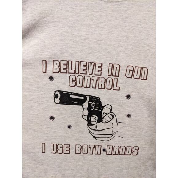 I Believe In Gun Control Long Sleeve Hanes Beefy T Shirt Heathered Grey XL G - Picture 4 of 7